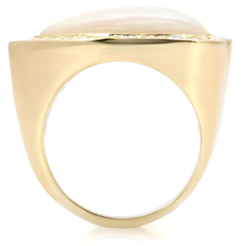 Alamode Gold Brass Ring with Synthetic Synthetic Glass in White - Flyclothing LLC