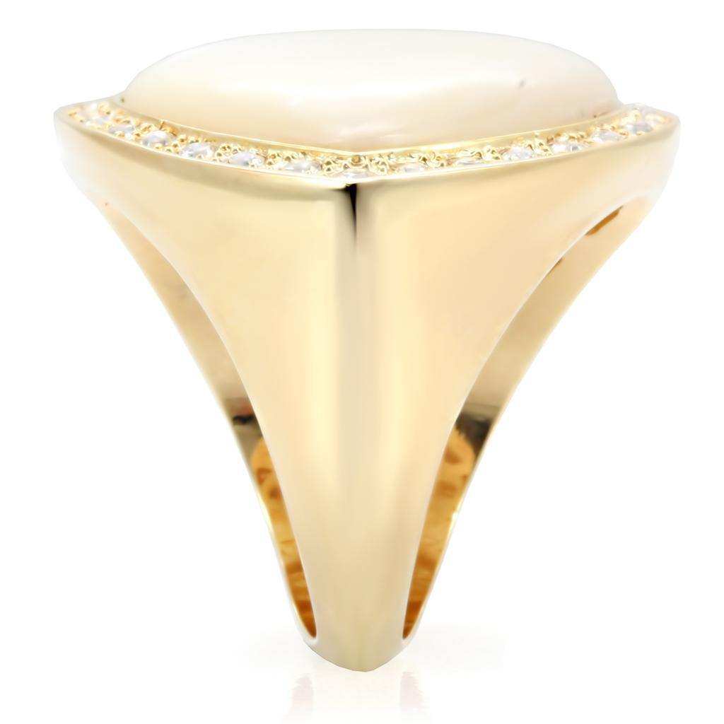 Alamode Gold Brass Ring with Synthetic Synthetic Glass in White - Alamode - Flyclothing LLC