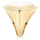 Alamode Gold Brass Ring with Synthetic Synthetic Glass in White - Alamode - Flyclothing LLC