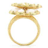Alamode Gold Brass Ring with Synthetic Synthetic Glass in White - Alamode