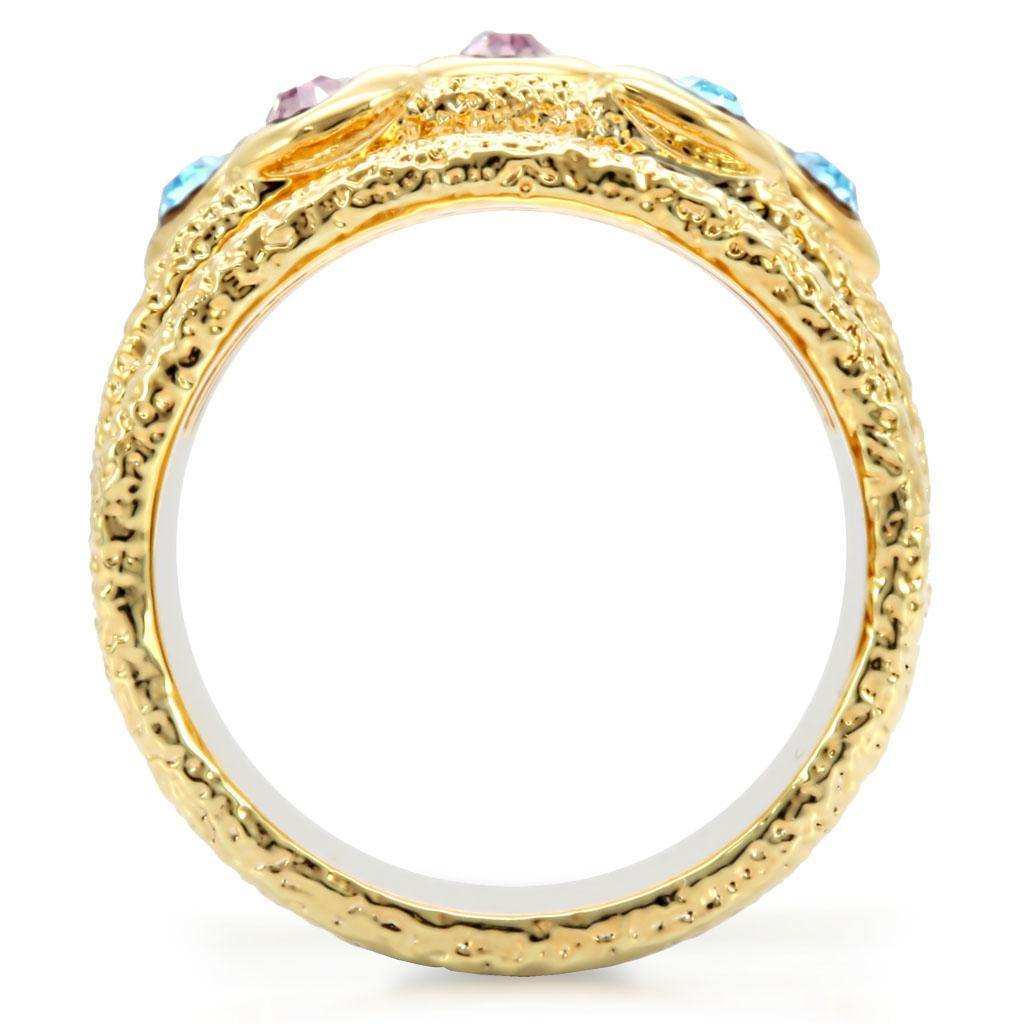 Alamode Gold Brass Ring with Top Grade Crystal in Multi Color - Alamode - Flyclothing LLC