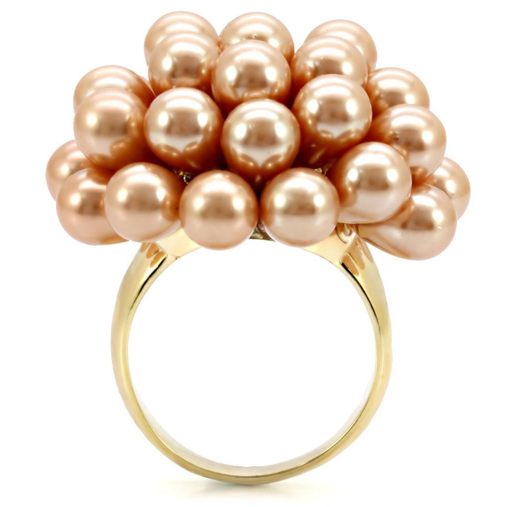 Alamode Gold Brass Ring with Synthetic Pearl in Champagne - Flyclothing LLC