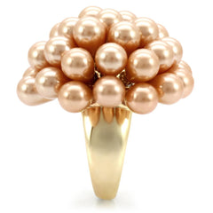 Alamode Gold Brass Ring with Synthetic Pearl in Champagne - Flyclothing LLC