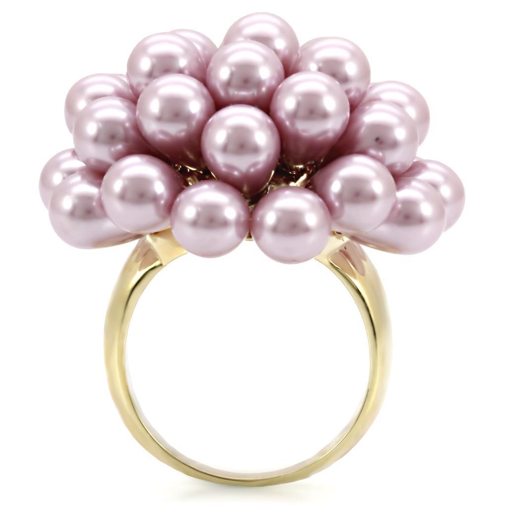 Alamode Gold Brass Ring with Synthetic Pearl in Light Amethyst - Flyclothing LLC