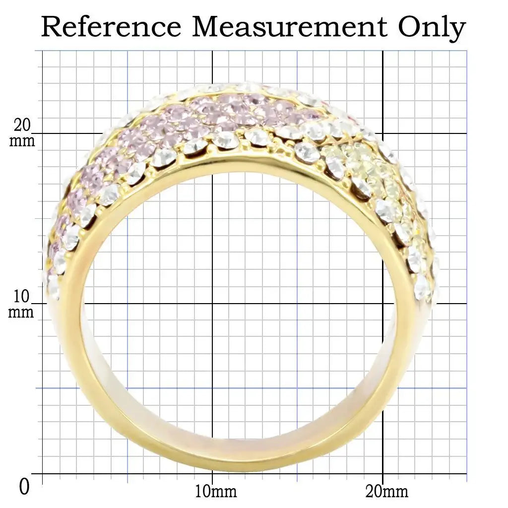 Alamode Gold Brass Ring with Top Grade Crystal in Multi Color - Alamode - Flyclothing LLC