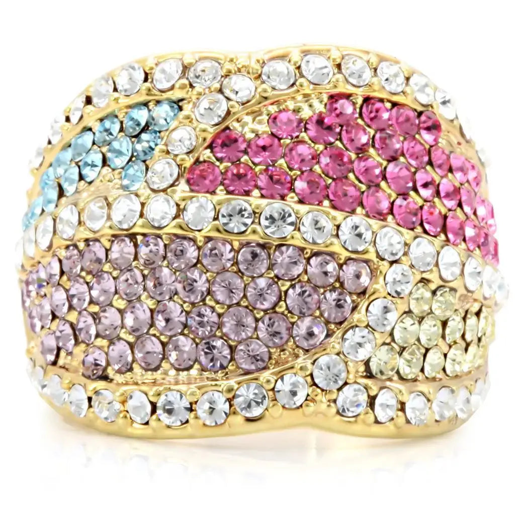Alamode Gold Brass Ring with Top Grade Crystal in Multi Color - Alamode - Flyclothing LLC