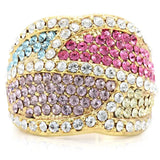 Alamode Gold Brass Ring with Top Grade Crystal in Multi Color - Alamode - Flyclothing LLC