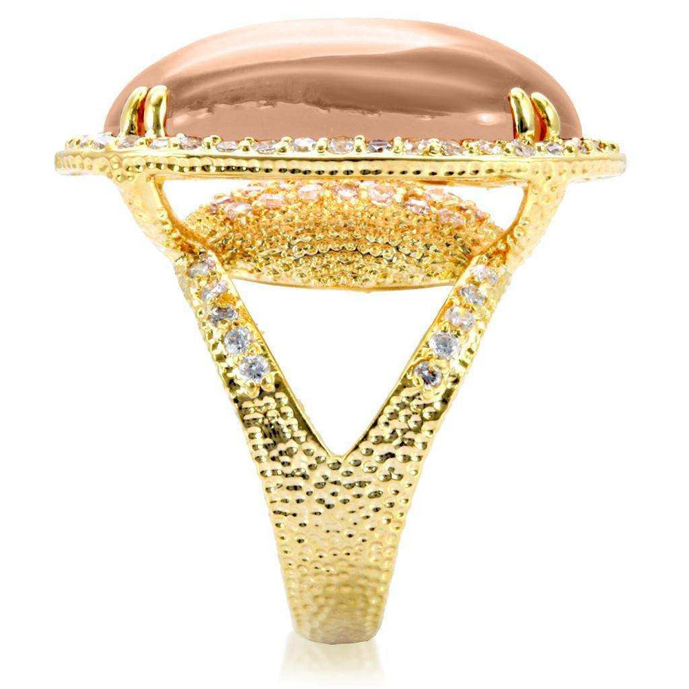 Alamode Gold Brass Ring with Synthetic Synthetic Glass in Champagne - Alamode - Flyclothing LLC