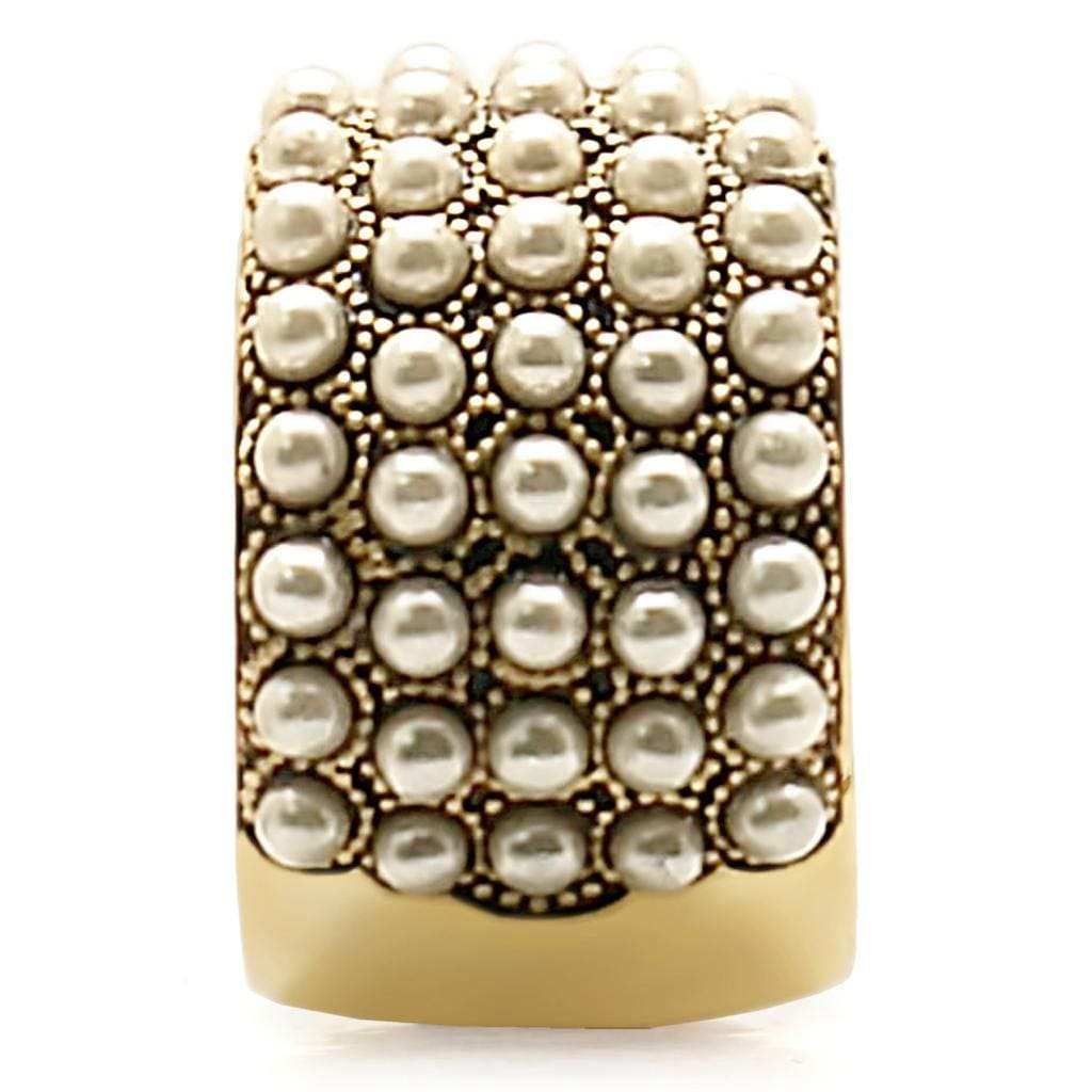 Alamode Gold Brass Ring with Synthetic Pearl in Citrine Yellow - Alamode - Flyclothing LLC