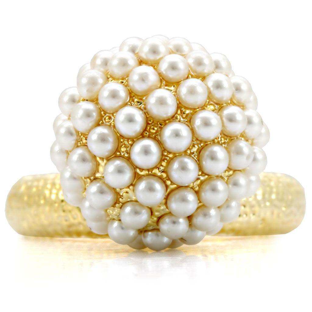 Alamode Gold Brass Ring with Synthetic Pearl in Citrine Yellow - Alamode - Flyclothing LLC