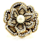 Alamode Gold Brass Ring with Synthetic Pearl in Citrine Yellow - Alamode