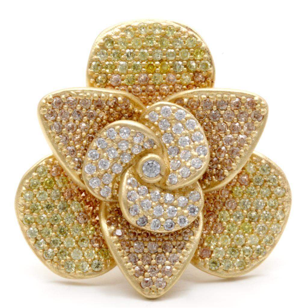 Alamode Matte Gold Brass Ring with AAA Grade CZ in Multi Color - Alamode - Flyclothing LLC