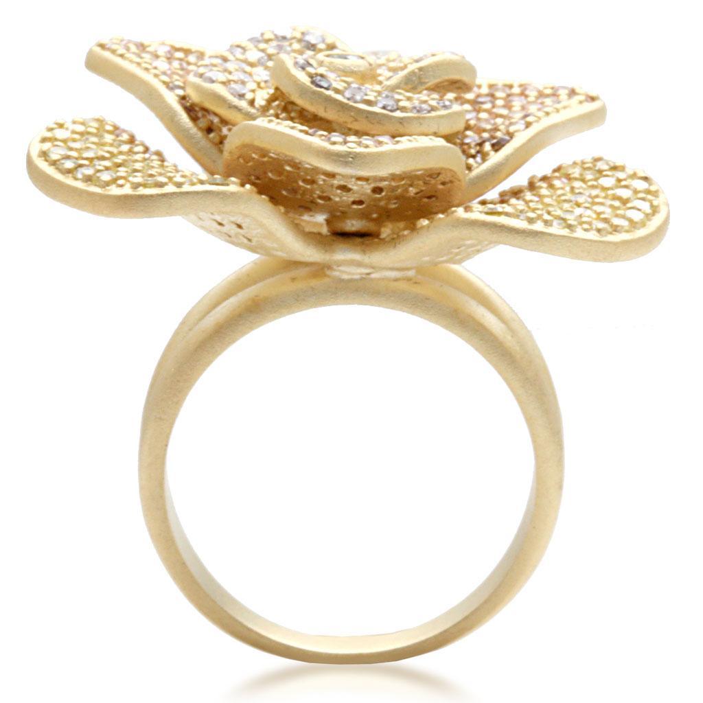 Alamode Matte Gold Brass Ring with AAA Grade CZ in Multi Color - Flyclothing LLC