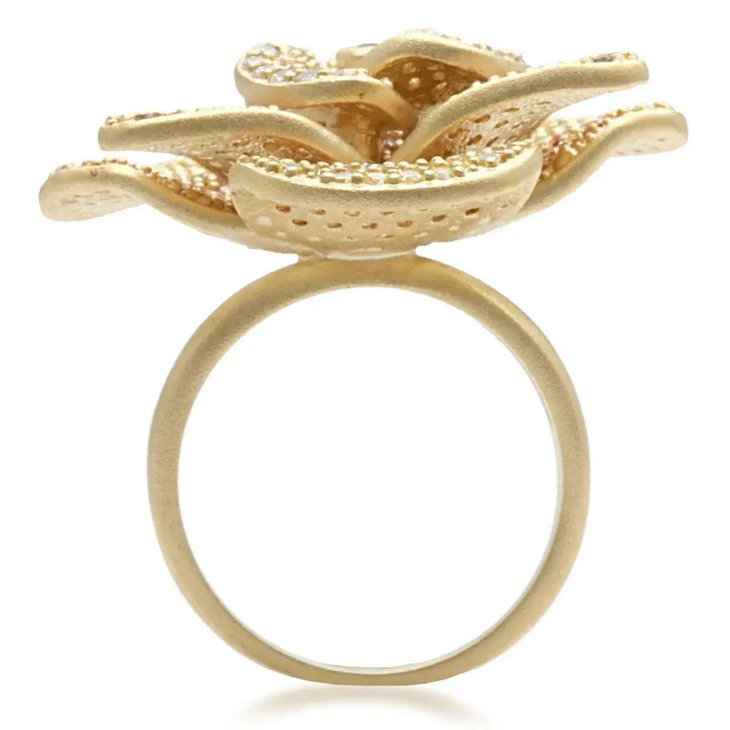 Alamode Matte Gold Brass Ring with AAA Grade CZ in Multi Color - Alamode - Flyclothing LLC