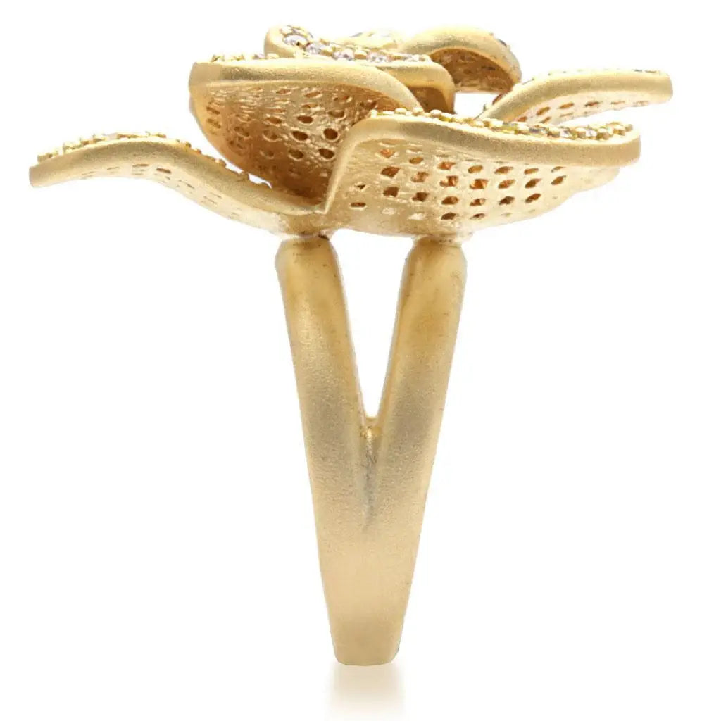 Alamode Matte Gold Brass Ring with AAA Grade CZ in Multi Color - Alamode - Flyclothing LLC