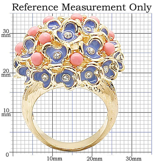 Alamode Gold Brass Ring with Semi-Precious Coral in Rose - Alamode