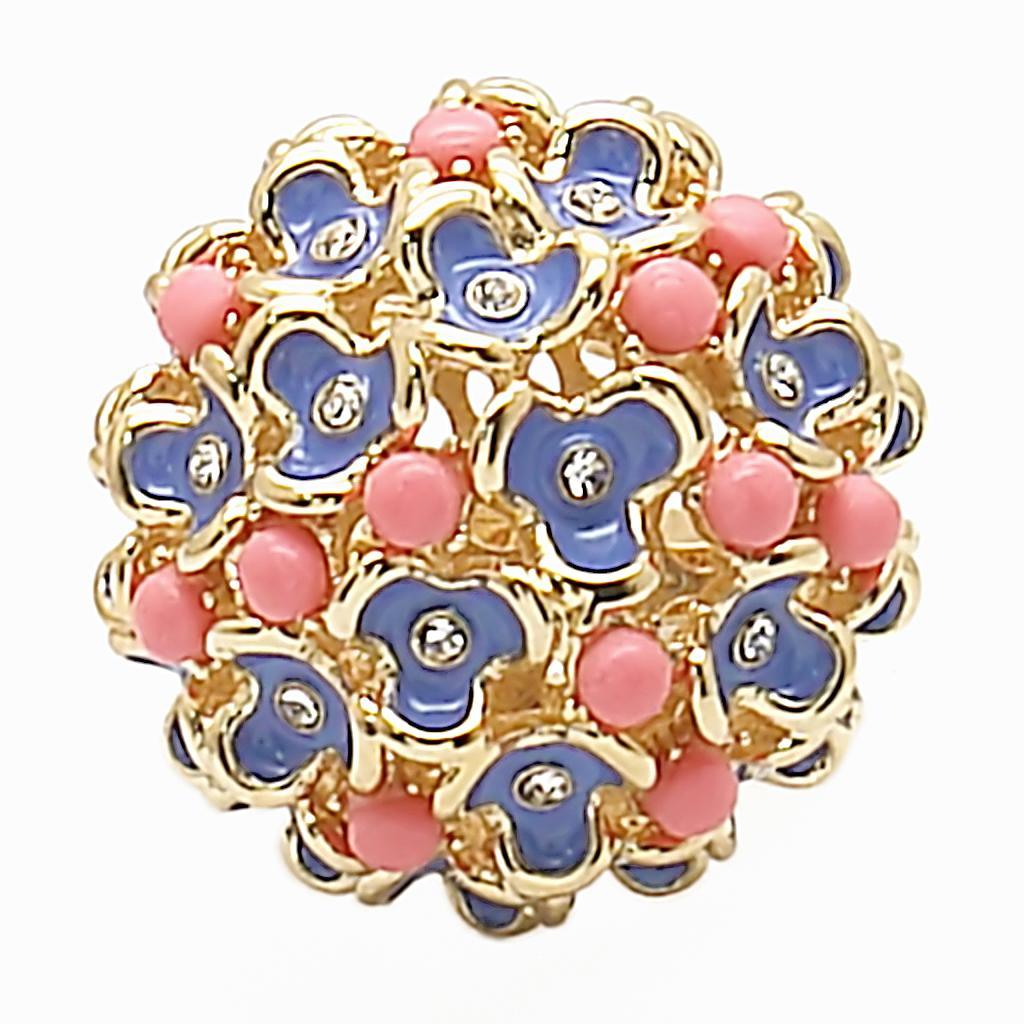 Alamode Gold Brass Ring with Semi-Precious Coral in Rose - Flyclothing LLC