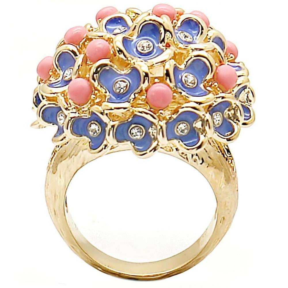 Alamode Gold Brass Ring with Semi-Precious Coral in Rose - Alamode - Flyclothing LLC