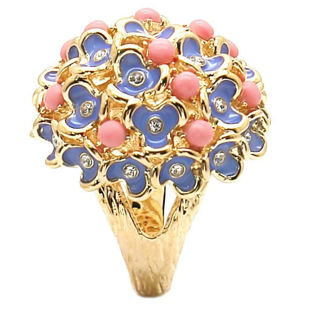 Alamode Gold Brass Ring with Semi-Precious Coral in Rose - Alamode - Flyclothing LLC