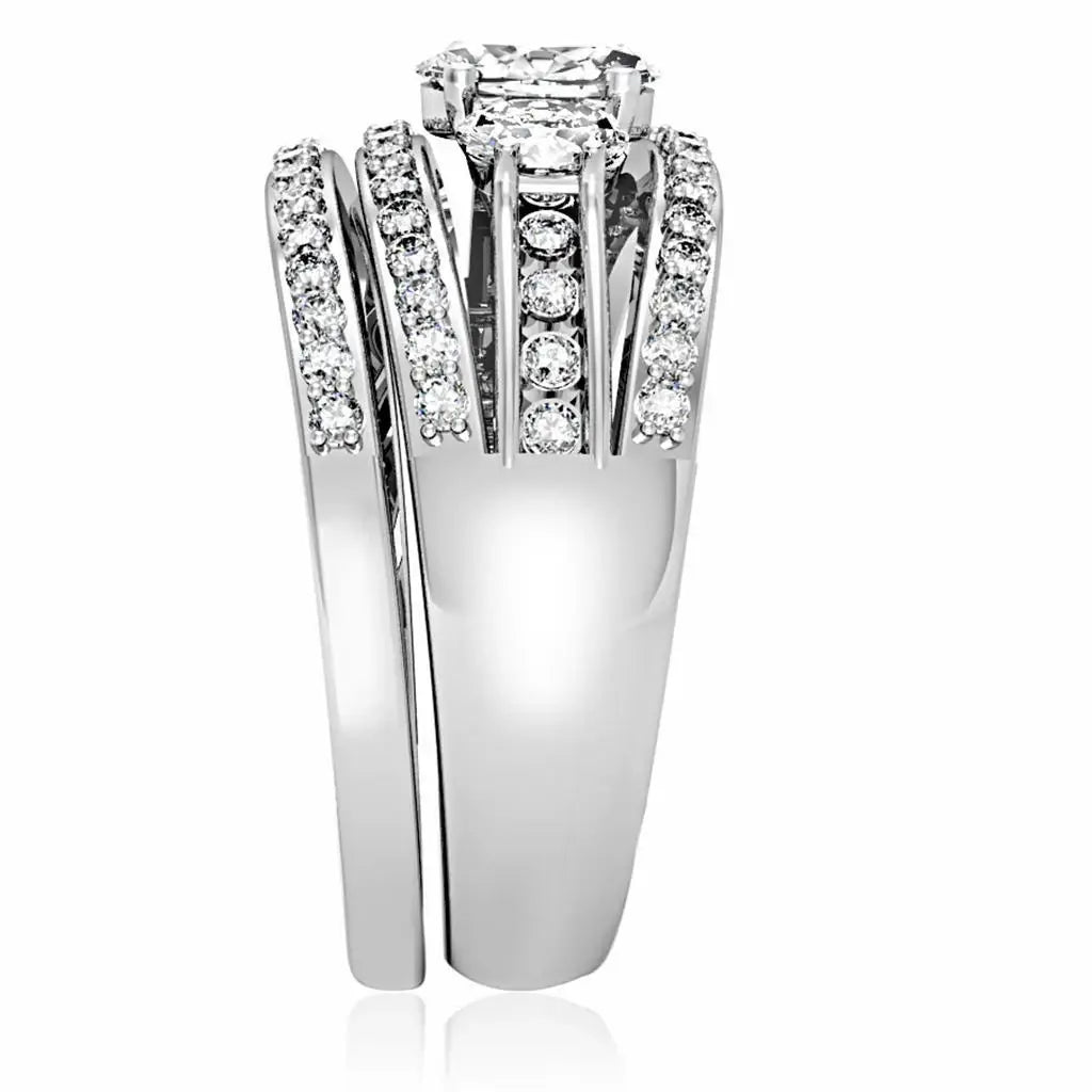 Alamode Rhodium Brass Ring with AAA Grade CZ in Clear - Alamode - Flyclothing LLC