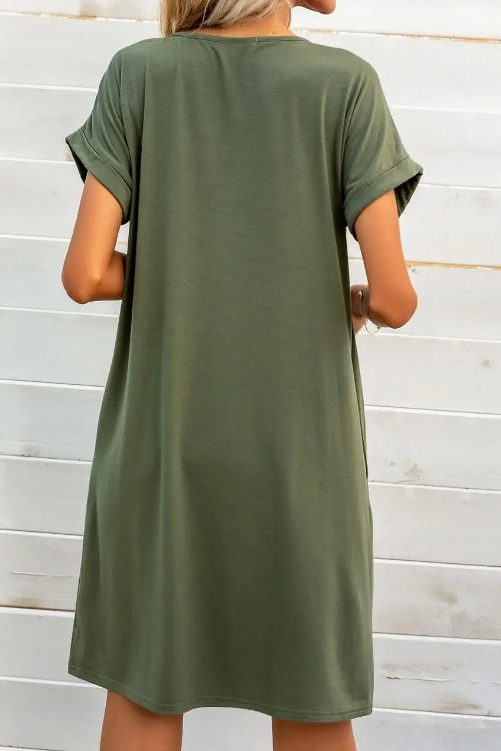 Scoop Neck Short Sleeve Pocket Dress - Trendsi - Flyclothing LLC