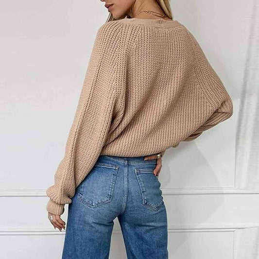 Button Up V-Neck Long Sleeve Cardigan - Trendsi
