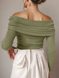 Off-Shoulder Long Sleeve Sweater - Trendsi - Flyclothing LLC