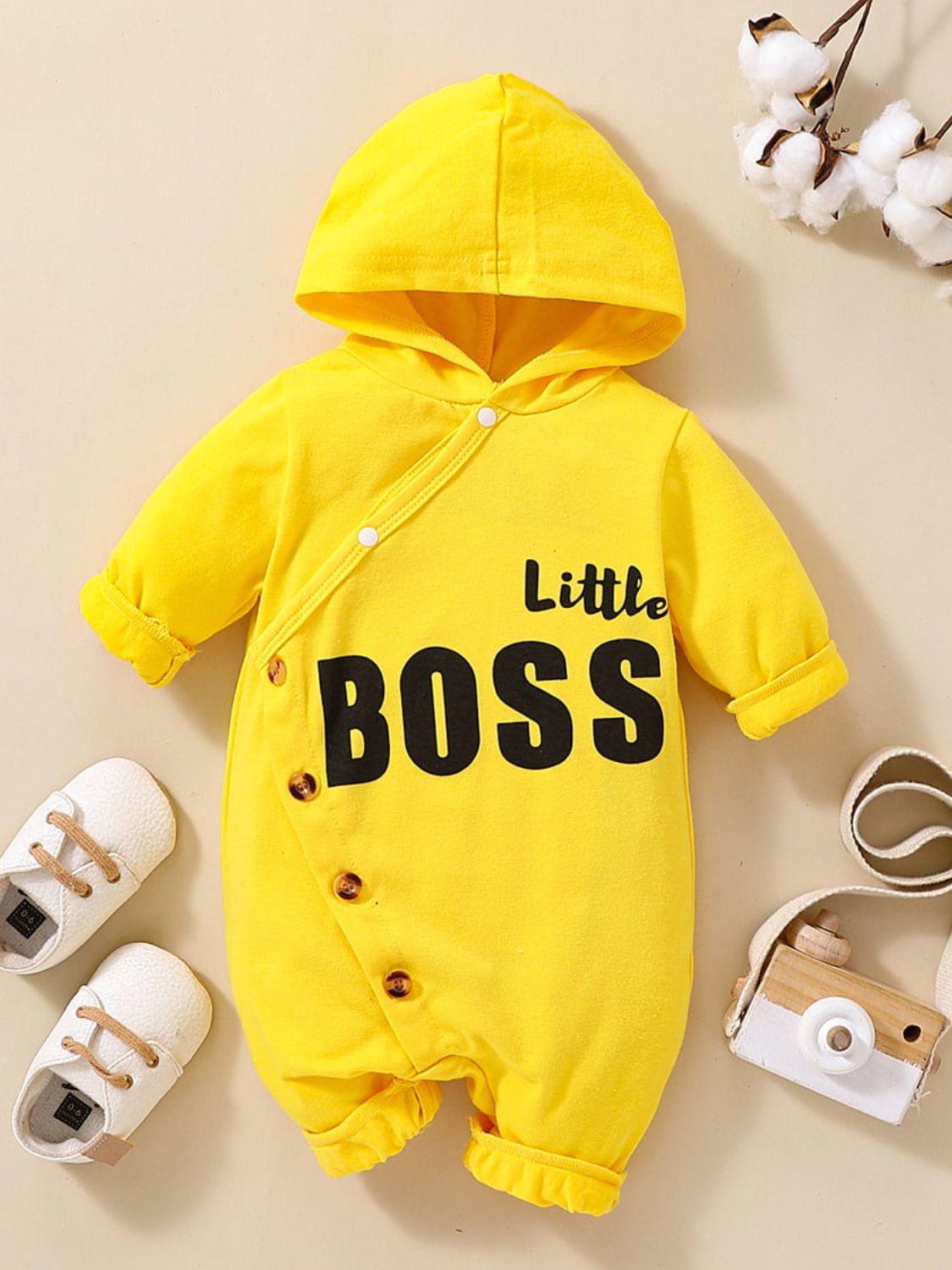 Baby LITTLE BOSS Graphic Hooded Jumpsuit - Flyclothing LLC