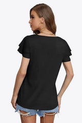 Tie-Neck Layered Flutter Sleeve Blouse - Trendsi - Flyclothing LLC