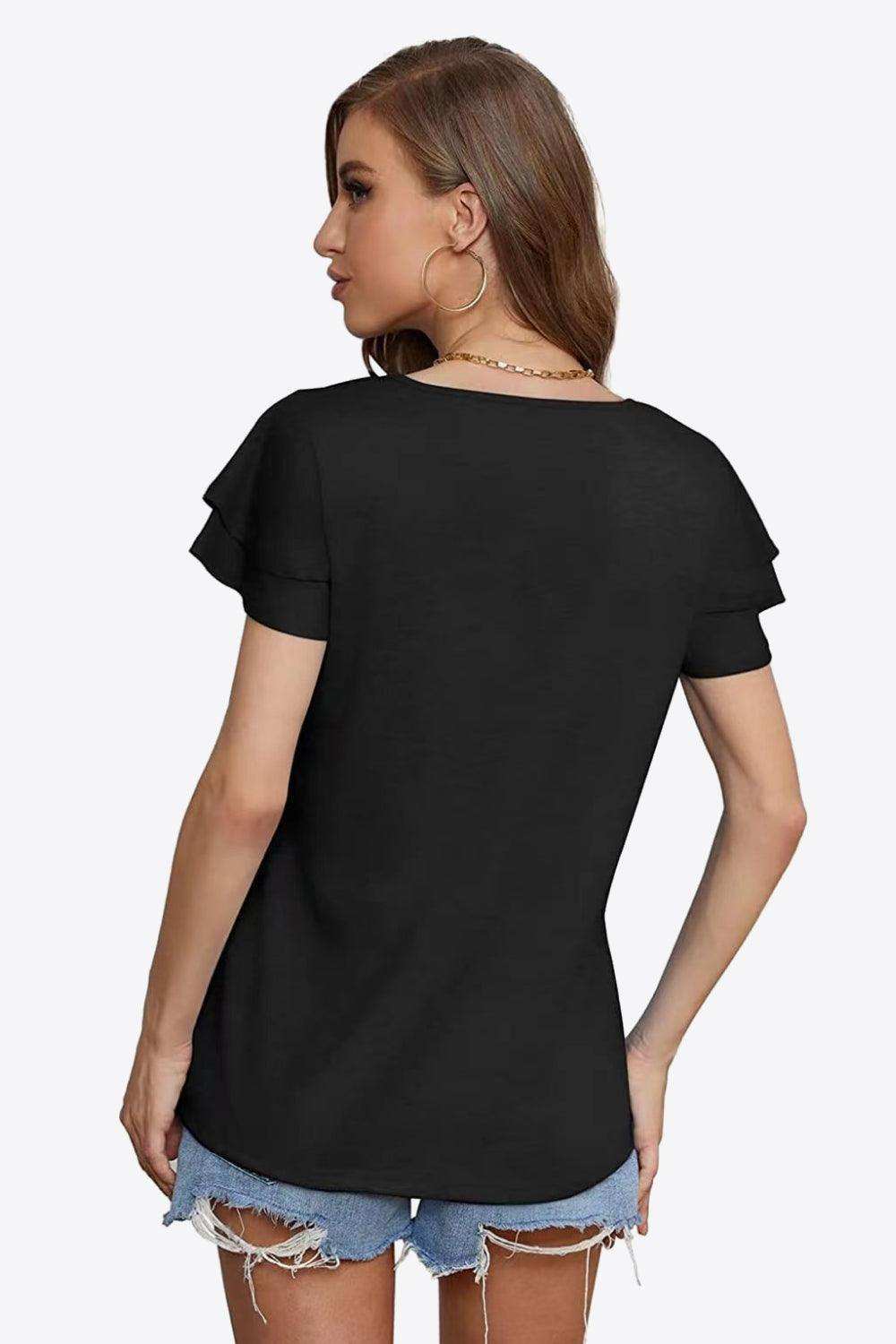 Tie-Neck Layered Flutter Sleeve Blouse - Trendsi - Flyclothing LLC