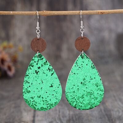 Sequin PU Leather Wooden Dangle Earrings - Trendsi