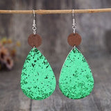 Sequin PU Leather Wooden Dangle Earrings - Trendsi