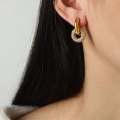 Titanium Steel Inlaid Zircon Double-Hoop Earrings - Flyclothing LLC