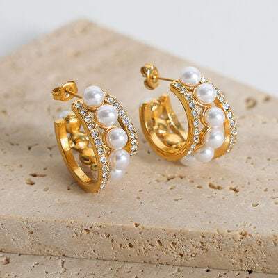 Pearl Titanium Steel C-Hoop Earrings - Trendsi - Flyclothing LLC