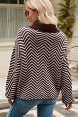 Striped Collared Neck Buttoned Pullover Sweater - Trendsi - Flyclothing LLC