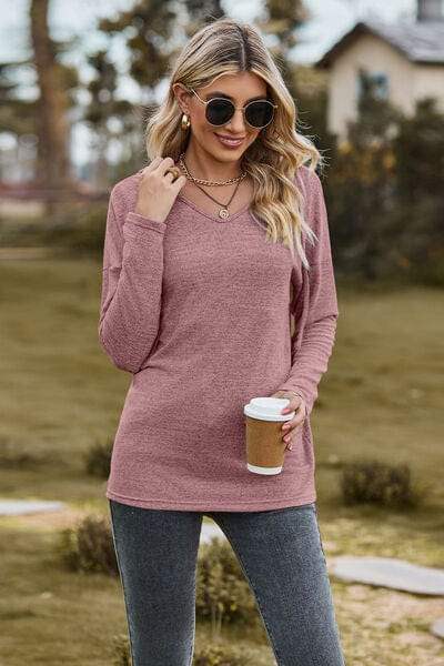 Drawstring Dropped Shoulder Hooded T-Shirt - Trendsi - Flyclothing LLC