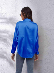 Collared Neck Buttoned Long Sleeve Shirt - Trendsi