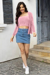 Cropped Cami and Open Front Cardigan Set - Trendsi