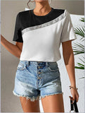 Contrast Color Round Neck Short Sleeve Tee - Trendsi - Flyclothing LLC