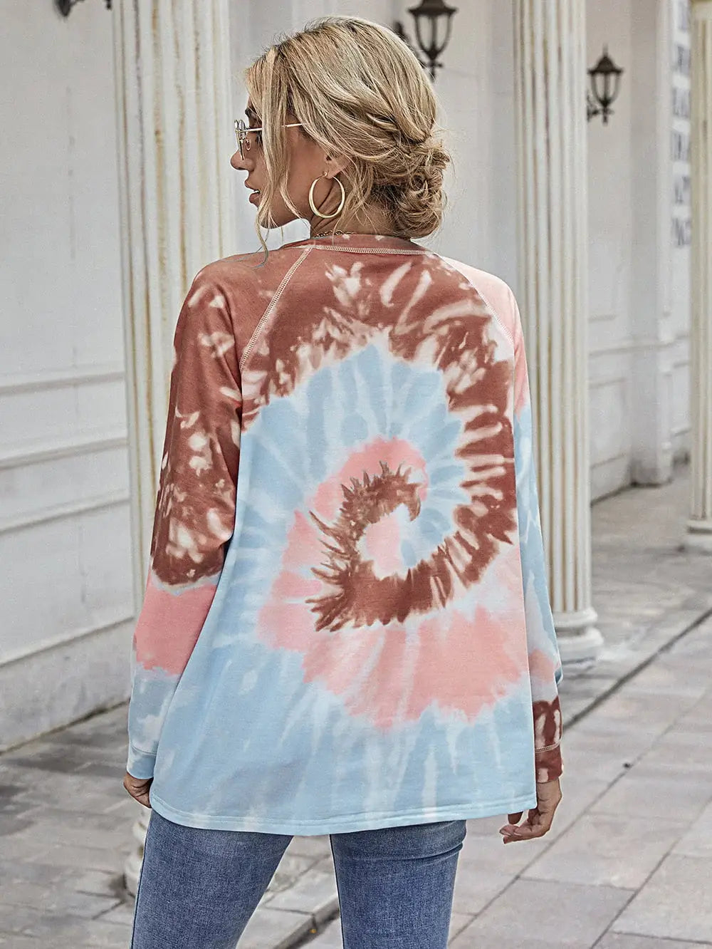 Printed Round Neck Raglan Sleeve Tee - Trendsi - Flyclothing LLC