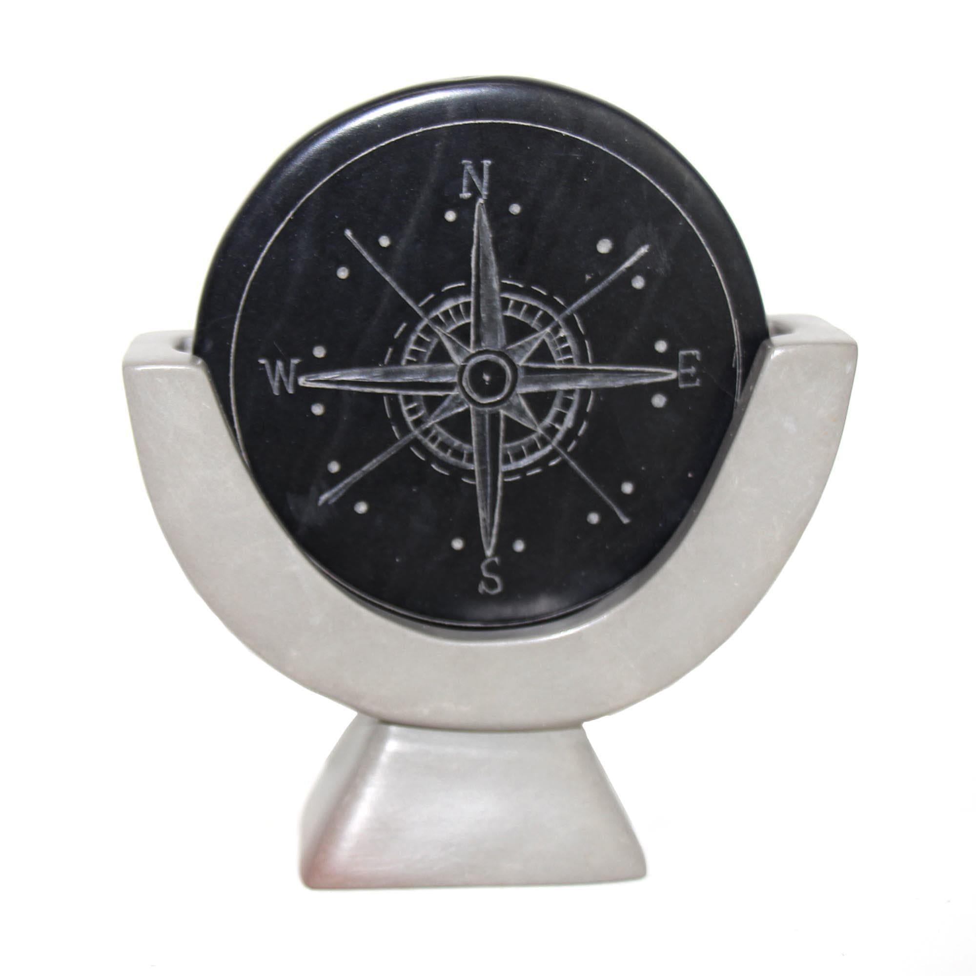 Compass Soapstone Sculpture, Dark Gray Stone - Flyclothing LLC