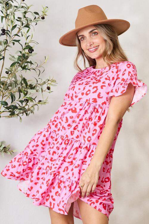 Double Take Short Flounce Sleeve Tiered Dress - Trendsi - Flyclothing LLC