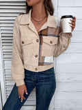 Color Block Collared Neck Button-Up Jacket - Trendsi