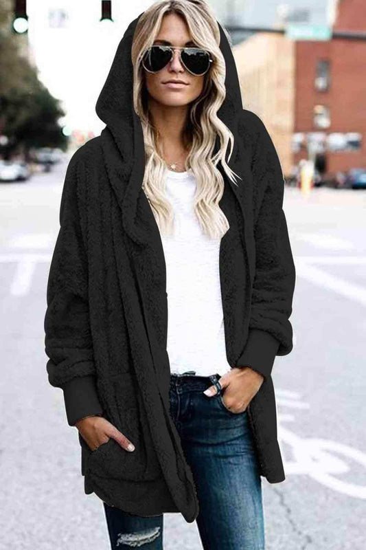 Teddy Hooded Jacket with Pockets - Trendsi - Flyclothing LLC