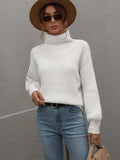 High Neck Balloon Sleeve Rib-Knit Pullover Sweater - Trendsi - Flyclothing LLC