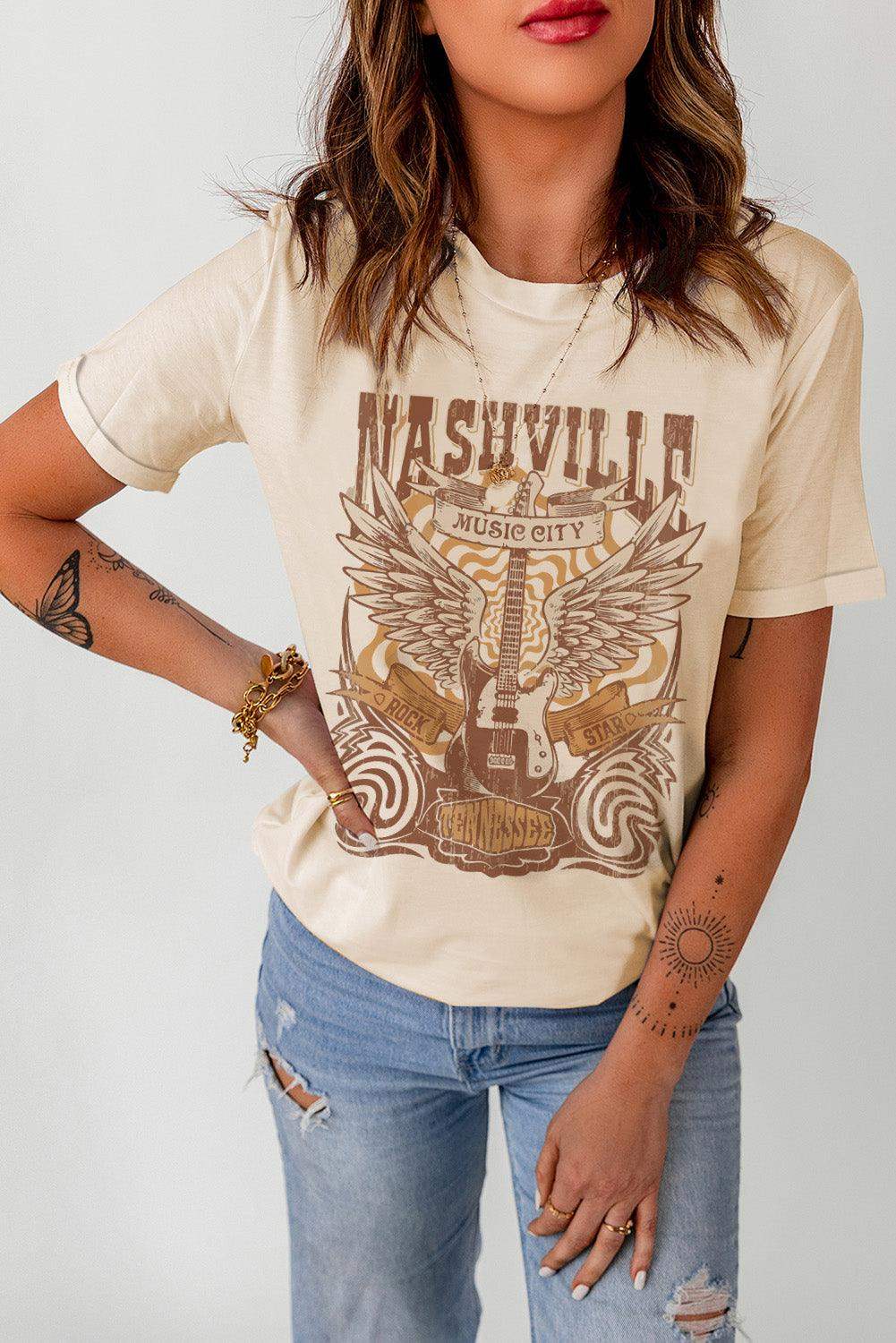 Western Graphic Round Neck T-Shirt - Trendsi - Flyclothing LLC