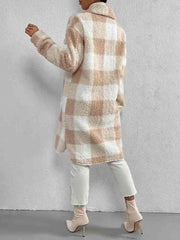 Plaid Collared Neck Button Down Coat - Trendsi