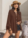 Openwork Button Up Long Sleeve Shirt - Trendsi