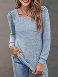 Heathered Square Neck Long Sleeve T-Shirt - Trendsi - Flyclothing LLC