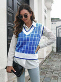 Plaid V-Neck Sweater Vest - Trendsi - Flyclothing LLC